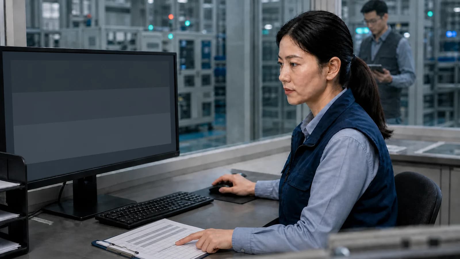 生管人員在製造現場整理不同格式客戶訂單,準備依企業規則拆單